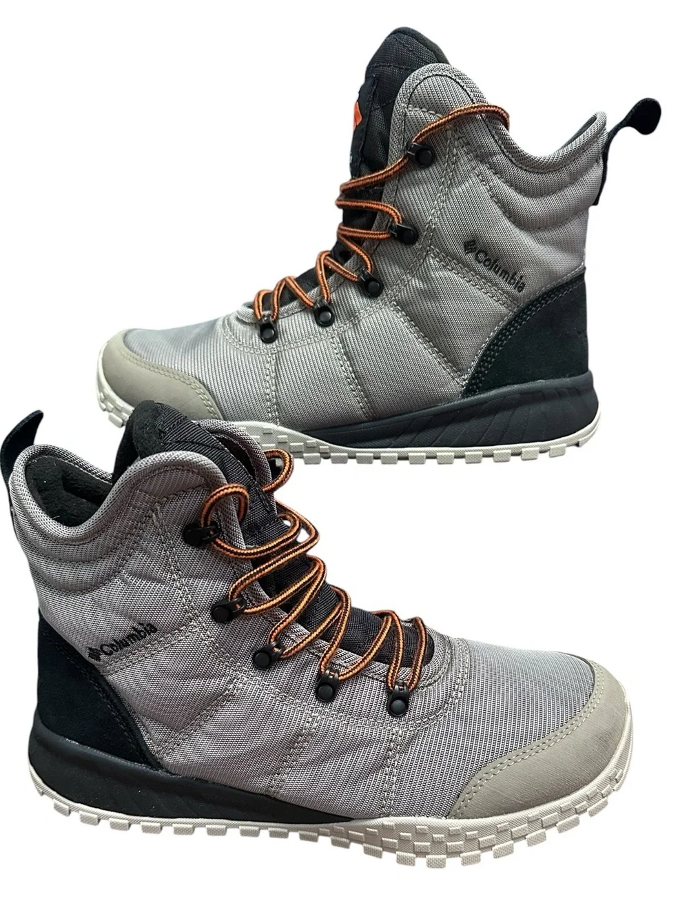 Columbia Men's waterproof Gray and Black Hiking Boots with Orange Accents size 8